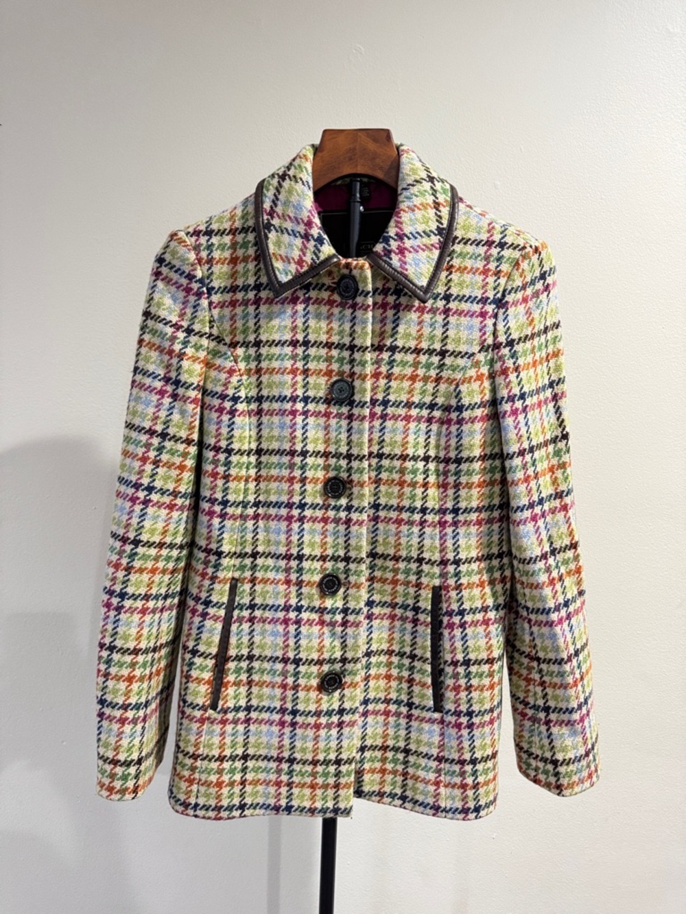Coach Hampton Tattersall Houndstooth Wool Jacket Coat (Size XS)